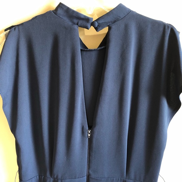 ASOS navy dress obi belt sleeveless high neckline midi length keyhole C - Picture 10 of 13